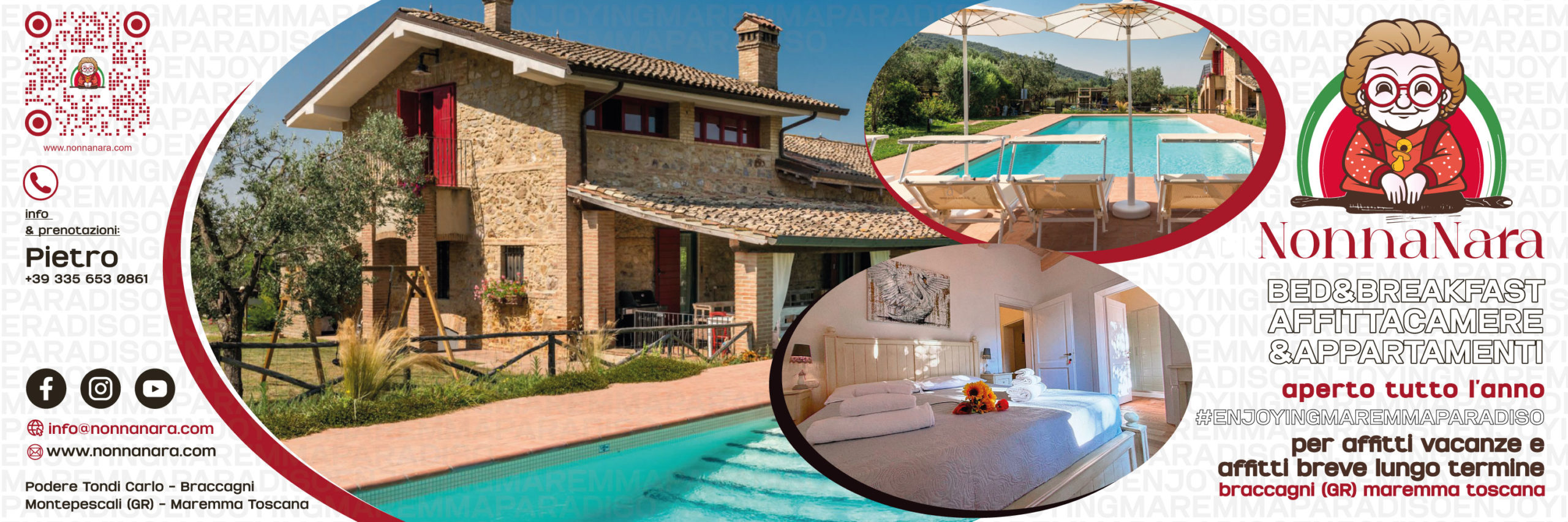realizzazione grafica e stampa striscione pubblicitario per Agriturismo B&B Nonna Nara Grosseto Studio Grafico Vulcano Comunicazione