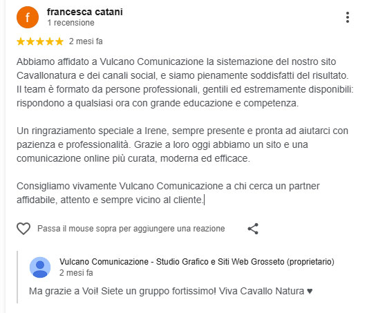 La realizzazione del nuovo sito web di Cavallo Natura - la rencesione di CAVALLO NATURA per l'agenzia WEB Vulcano Comunicazione